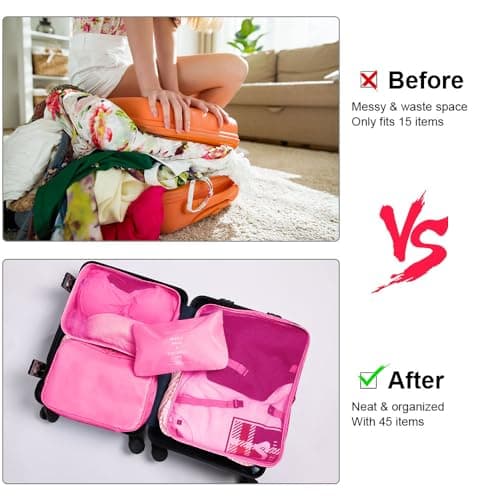 OSDUE Packing Cubes for Suitcases, 6 PCS Travel Luggage Packing Organizers Waterproof Travel Essentials Bag Accessories, Clothes Cosmetics Toiletries Storage Bags, Rose Red — view 4