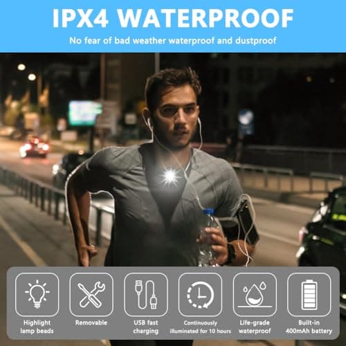 Adiwo Clip on Flashlight, Running Light for Runners, Hands Free Safety Lights for Walking at Night, Rechargeable Flashlight Portable LED Work Light with 5 Light Modes for Camping Hiking Walking Dog — view 3