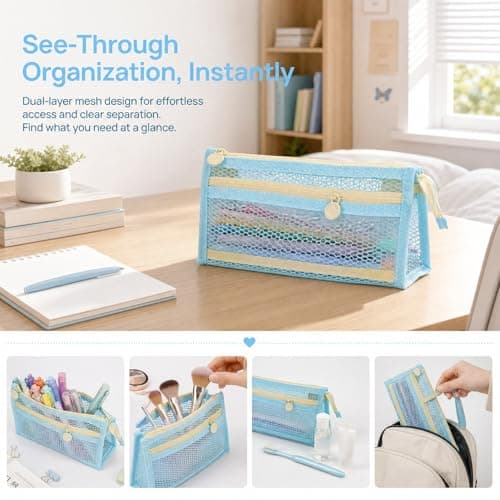 DINSAGE 2 PCS Clear Pencil Case, Transparent Small with Large Capacity Zipper Pouch, Portable Exam for School Office Travel, Pencil Case for Students, Teens, Adults — view 2