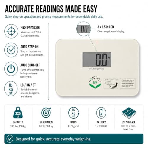NewlineNY Smallest Step On Super Mini Travel Bathroom Scale, SBB0638SM-WH Off White — view 3