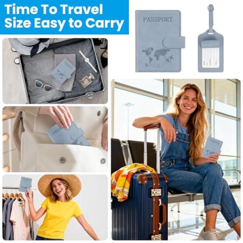 AOOTE Passport Cover and Suitcase Tag Set, PU Leather Passport Cover with RFID Blocking, Passports Covers and Luggage Tag with Card Slots, Passports Ticket Boarding Passes Credit Card Business Cards — view 6