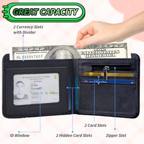 yumcute Boys Wallet, Bifold RFID Blocking PU Leather Slim Wallet with Zip Coin Pocket Credit Card Currency Slots ID Window Compact Travel Wallet for Children — view 5