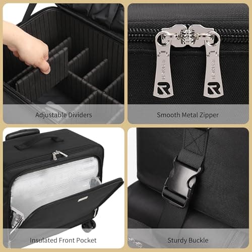 4-in-1 Professional Cosmetic Trolley Large Vanity Case With Wheels for Travel, Beauty, Hairdressing, Makeup, Tattoo and Nail Art - Multifunctional Design, Black, 01_Set — view 4