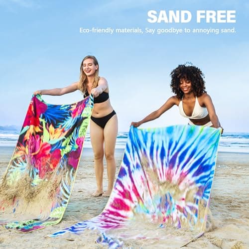 Winthome 2 Pack Beach Towel for Adults - Large Microfibre Beach Towel Quick-Dry, Sand Free, Lightweight, With Bag for Beach, Pool, Camping, Yoga & Outdoor Pink + Blue Leaf 90×180cm — view 6