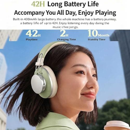 DOCANIO ANC Active Noise Cancelling Headphones, Over-Ear Bluetooth Headphones with 40mm Drivers, 42H Playtime, Foldable Design for Work, Travel, Home beige — view 4