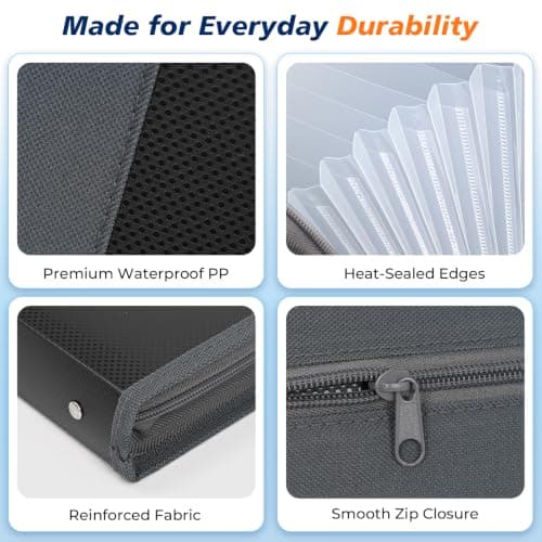 13 Pockets Portable File Organiser, A4 Accordion Document Organiser with Zipper Closure, Tabs, Sticky Labels & Extra Front Pocket for Home Office Travel — view 6