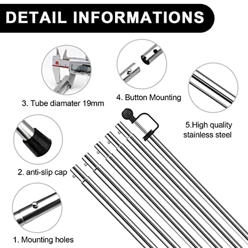 KOMCLUB Adjustable Tarp Poles 94.5" Camping Poles Stainless Steel Lightweight Tent Pole for Camping Hiking Outdoor Sport Activities… — view 3