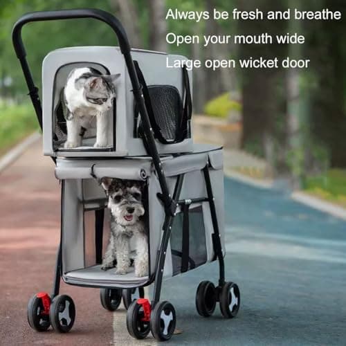 Double Pet Stroller for Small/Mum Dogs & Cats - Foldable Travel Stroller with Mesh, Detachable, Sun ES & STO ket - Perfect for Pet Owners — view 2
