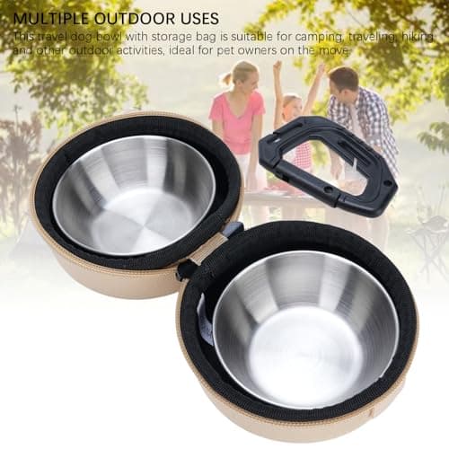 Dog Bowl Pet Bowls with Storage Bag, 2 Pack Portable Pet Feeding Travel Dog Bowl Set for Camping, Hiking, and Outdoor Activities (Khaki) — view 6