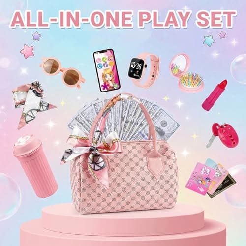31 Pcs Play Purse for Little Girls Play Handbag Set with Pretend Makeup Fun — view 3