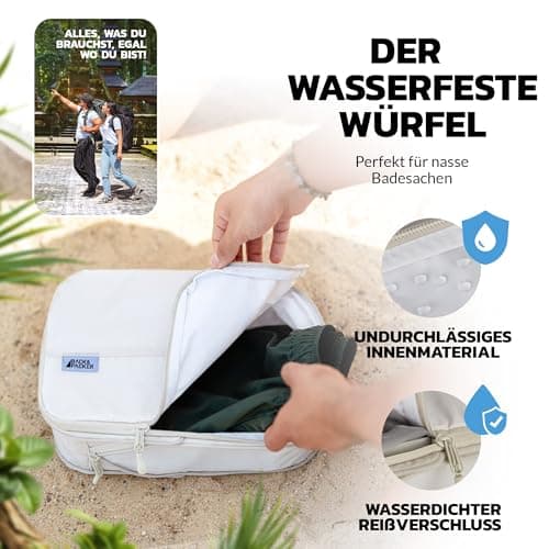 BACK&PACKER® Packing Cubes with Compression 4-Piece - Packing Bag Set Made of Recycled Material - Lightweight Organiser for Backpack & Suitcase - Includes Packing Cube for Wet Laundry & Bag (Beige) — view 3