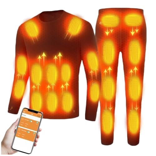 TOVCHEI Heated Thermal Underwear for Men 40 Heating Zones APP Control Electric Heated Base Layer Top & Bottom,Black,S