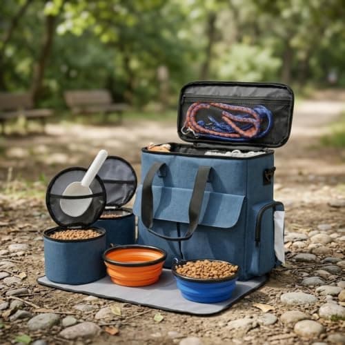Dog Travel Bag Airline Approved Pet Weekend Set (Blue + 2 Bowls) — view 4