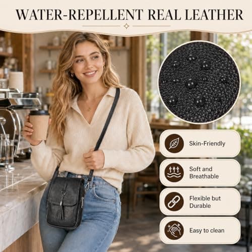 ONETOALL Genuine Leather Crossbody Bags for Women Anti-Theft with 2 Straps — view 4