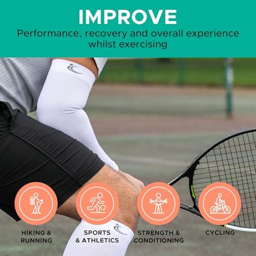 FITLEGS - Sports Compression Arm Sleeve - 18-24mmHg for Muscle Fatigue, Endurance, Soreness & Recovery - White - Medium — view 5