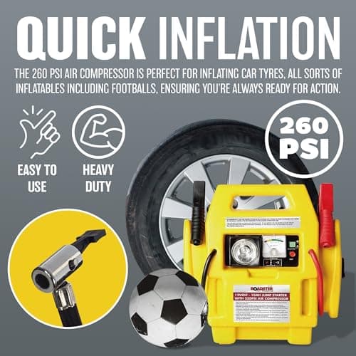 12v Portable Car Jump Starter - Air Compressor Battery Start Emergency Booster Charger Volt Leads Rechargeable Built in 3.5w Spotlight Garage All in One Travel — view 6