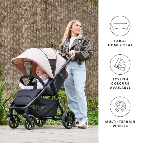 Ickle Bubba Stomp Stride Baby Stroller, Lightweight Travel Stroller & Pushchair with Extra Large Seat, Multi-Terrain EVA Wheels, UPF50+ Extendable Hood & Raincover, Birth to 22kg, Charcoal Grey — view 5