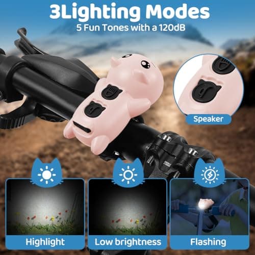 vsshe Bike Lights Front and Back, LED Clip On Bicycle Lights, USB Rechargeable Waterproof Rear Front Bicycle Lights Set with Horn, 3 Lights Modes for Cycling Safety Scooter Bycycle(Pink) — view 4