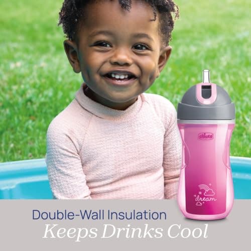 Chicco Double Wall Insulated Flip-Top Sippy Cup with Silicone Straw and Spill-Free Lid 9oz.| Top-Rack Dishwasher Safe | Easy to Hold with Ergonomic Indents | Dream Pink/Purple, 2pk | 12+ Months — view 6