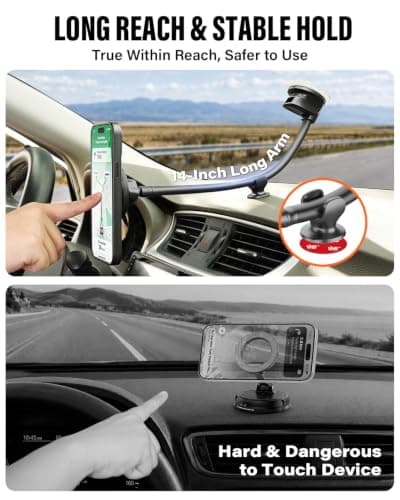 APPS2Car Cell Phone Car Mount for MagSafe, 14'' Windshield Phone Mount — view 3
