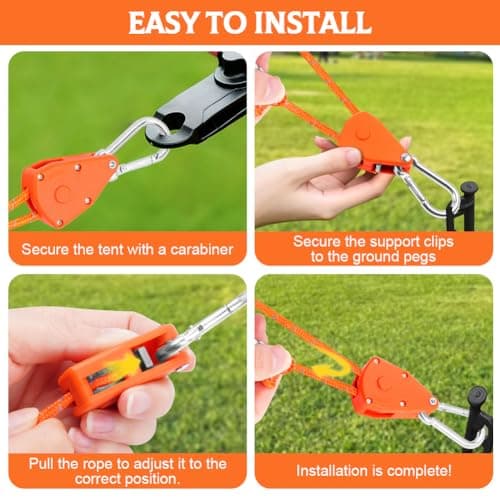 NUTKIT 6PCS Tent Guy Ropes, 4mm Ratchet Guy Ropes with Storage Bag(Orange) — view 6