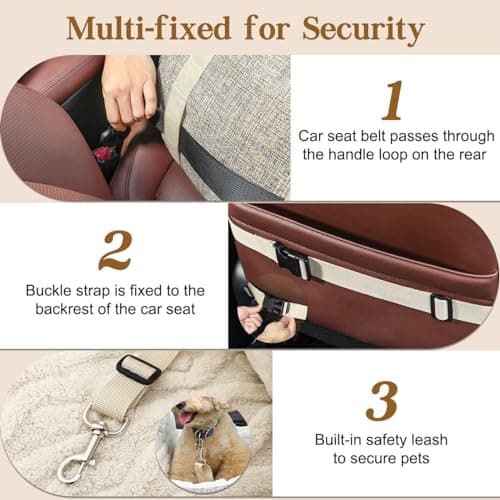 Pawaboo Dog Car Seat for Small Dogs, Extra Soft, Up to 25lbs, Brown+Beige — view 3