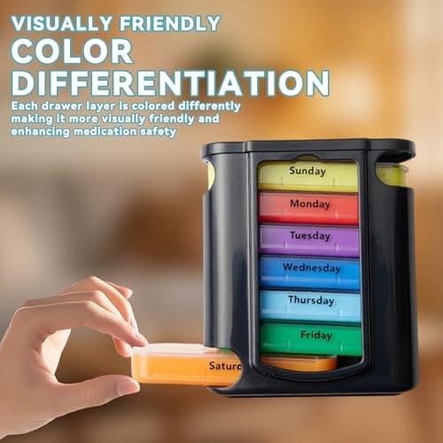 Weekly Stackable Pill Organizer 7 Day Pill Box 4 Times a Day, Colour Coded — view 4