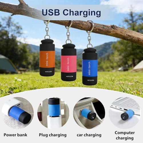 ingoodtle 3 Pack Mini Keyring Torch Rechargeable USB Keychain Flashlight — view 3