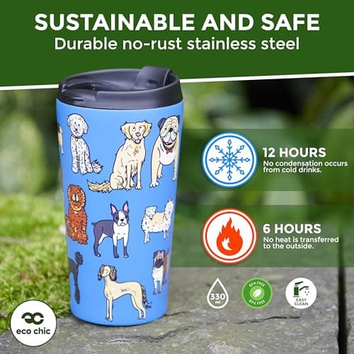 Eco Chic Reusable Thermal Coffee Cup Stainless Steel Leakproof Insulated 330ml Travel Mug (Cute Sheep Green) — view 2