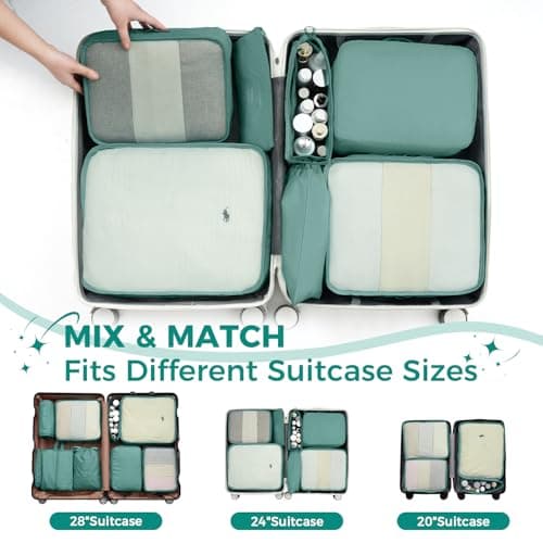 BAGAIL 8-Piece Packing Cubes Set, Travel Organizers with Breathable Mesh & Shoe Bag, Lightweight Nylon Packing Organisers for Luggage Suitcase, 9 Colors - Blue — view 6