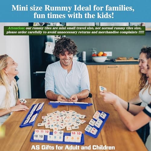 Doublefan Mini Rummy Set,Travel Size Rummy Game with Durable Travel Canvas Bag, Classical Rummy Cube Game for Adult and Kids,106 Tiles, 4 Playing Rack, 1 Dice (2-4 Players) — view 6
