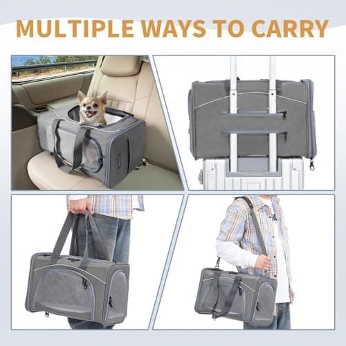 Petsfit Airline Approved Carrier, Cat Transport Carrier for Small Dogs,Foldable small dog Carriers Two-Way Placement on Plane Pet Carriers for Travelling,Grey,49cm*23cm*30.5cm — view 4