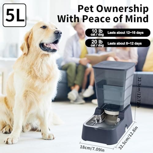 5L Gravity Automatic Pet Water Dispenser for Cats and Dogs, Dog Cat Water Feeder with 304 Stainless Steel Bowl, 5L Dark Gray Pet Water Dispenser(Dark Grey, 5L Water Dispenser) — view 2