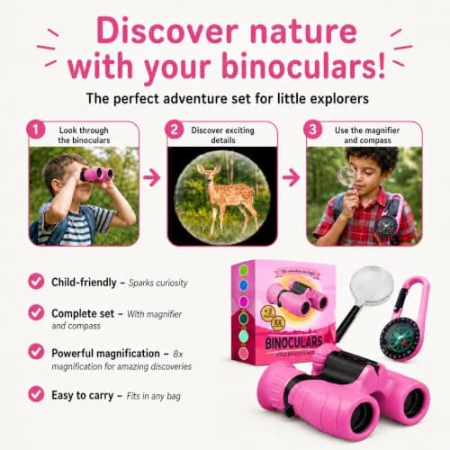 Promora Binoculars for Kids, Set with Magnifying Glass & Compass - Outdoor Toys, Kid Binoculars for 3-12 Years Boys and Girls for Toddler, Gift for Kids — view 5