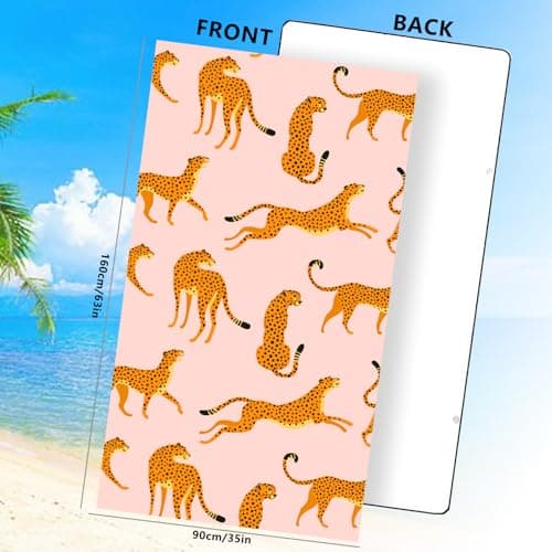 Large Quick Dry Microfibre Beach Bath Towel for Adult,Double Sides Pink Leopard Sand Free Beach Towel with Bag,Lightweight Gym Yoga Sports Towel,Compact Travel Summer Beach Towel for Women Men — view 3