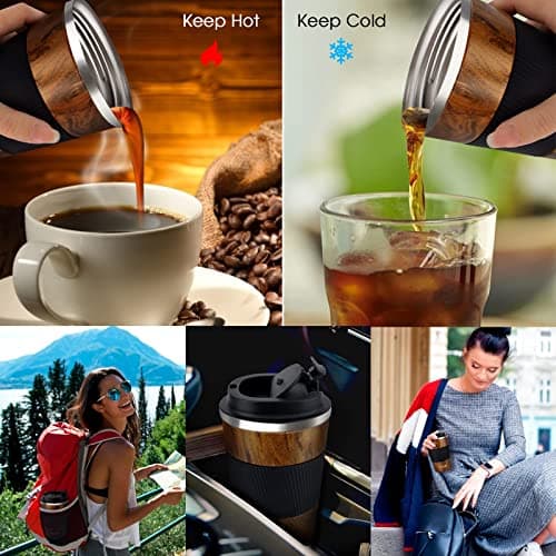 Tlater Travel Mug, 380ml Insulated Coffee Cup Travel Mug with Leakproof Lids - Double Walled Vacuum Stainless Steel Travel Coffee for Hot & Cold Drinks, Water and Tea — view 4