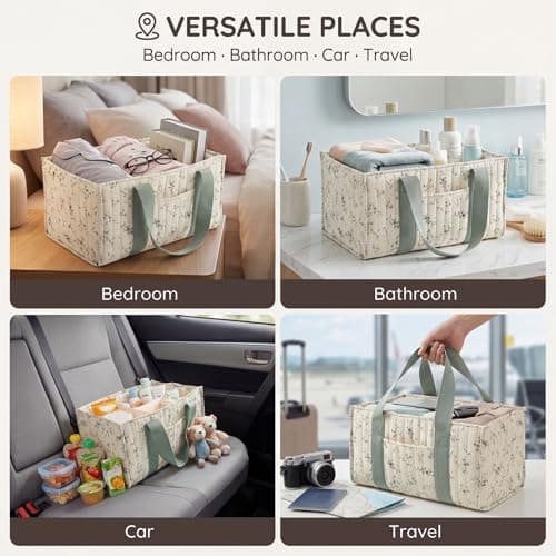 Gatphy Baby Diaper Caddy Organizer Portable Nursery Storage Basket with Handle & Removable Dividers Diaper Storage Bag Baby Essentials Organizer for Nappy Wipes Diapers Toys Car Travel Home (Style1) — view 6