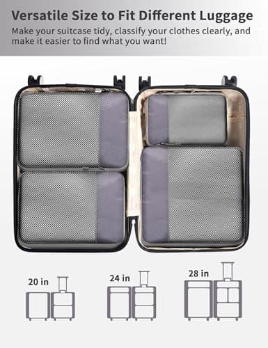 NMNGB Compression Packing Cubes for Carry on Suitcase, 6 Set Travel Luggage Packing Organizer Bag with Mesh, Extensible Luggage Suitcase, Multifunction Organisers, Grey — view 6
