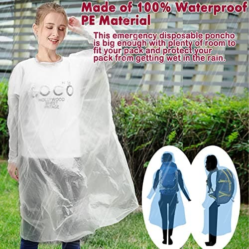wehers Rain Poncho Waterproof Adult 5 Pack with Sleeves and Drawstring Hood — view 3