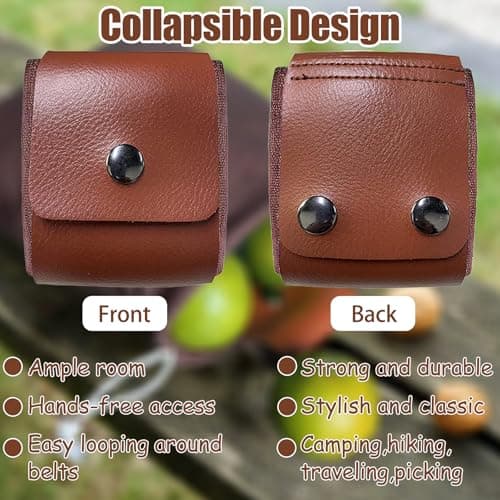 Foraging Pouch,Foraging Bag with Waxed Canvas,Folding Mushroom Storage,Water Resistant Leather Belt Pouch with Drawstring & Buckle,Collapsible Waist Bag for Outdoors Camping Travel Hiking — view 5