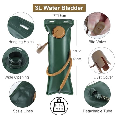 Outplea Military 3L Hydration Backpack with Water Bladder, Lightweight Army Hydration Pack for Cycling Hiking MTB Motorcycling, Khaki — view 2