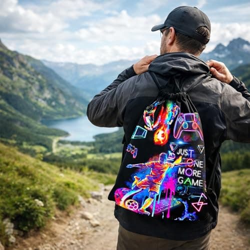 Gamer Drawstring Bag, Neon Football Boys Swimming Bag, Waterproof Gym String Backpack with Large Capacity, Portable Sports Backpack for School, Beach and Camping — view 6
