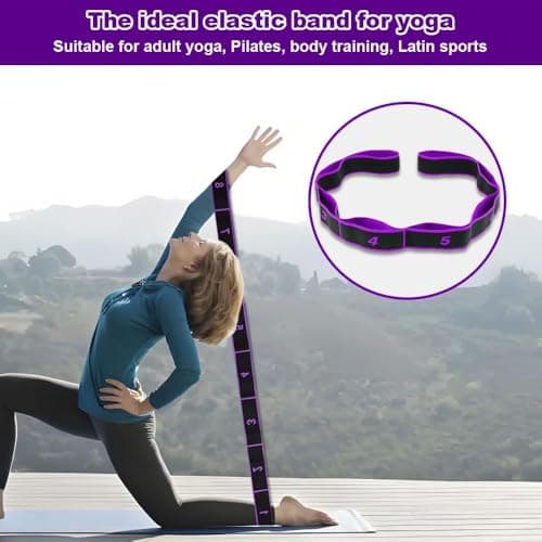 Stretching Yoga Band, An Adult Resistance Band for Gymnastics, Yoga, and Latin Training, Equipped with 8 Adjustable Loop Elastic Fabric Bands for Physical Therapy, Pilates, Dance, and Fitness — view 4