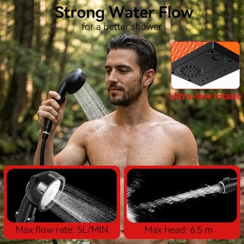YUWEIC Portable Shower for Camping, 8000mAh Rechargeable Shower Pump with Shower Head, LED Display, 3-Mode Pressurized Showerhead, Outdoor Camp Pump for Travel, Hiking, Car, Pet — view 6