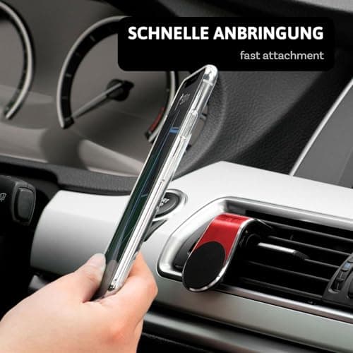 ONEFLOW Premium Magnetic Mobile Phone Holder Car Ventilation for All Apple iPhone | Universal Mobile Phone Holder Car Compact Ultra Light and Safe - Mobile Phone Holder for Car Magnetic, Red — view 2