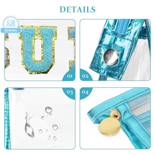 COSHAYSOO Clear Makeup Bag Preppy Sunscreen Skin Beach Travel Zipper Pouch Cosmetic Stuff Make Up Organizer for Women Teen Girls, Trendy Cute Chenille Letter Patch Small Waterproof Purse (Blue Sun) — view 3