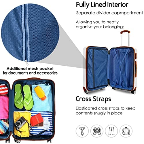 CALDARIUS Hardshell Luggage | Durable Suitcases | Lightweight & Secure with Combination Lock | Smooth 4 Dual Spinner Wheels | Ideal Travel Bag & Luggage Sets (White, Medium 24") — view 4