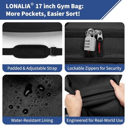 LONALIA Small Holdall Bag 30L, Gym Duffle Bag, Black — view 4