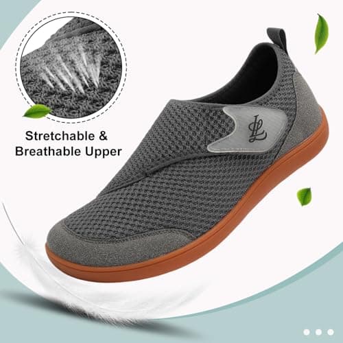 Walking Shoes Mens Wide Fit Barefoot Zero Drop Breathable Adjustable Trainers UK Grey Size 11 Wide — view 4