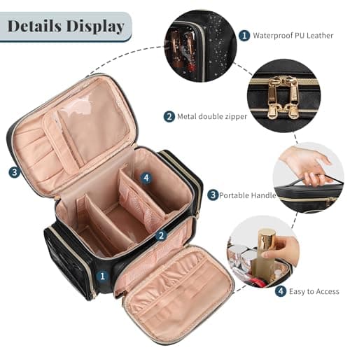 Large Makeup Bag with Brushes Compartments Travel Toiletry Bags for Women — view 3